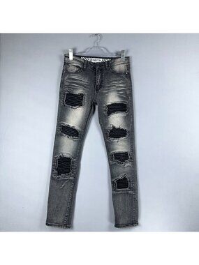 GSTR Biker Jeans Size 30 Moto Distressed Skinny Ripped Mid Rise Gray Medium Wash